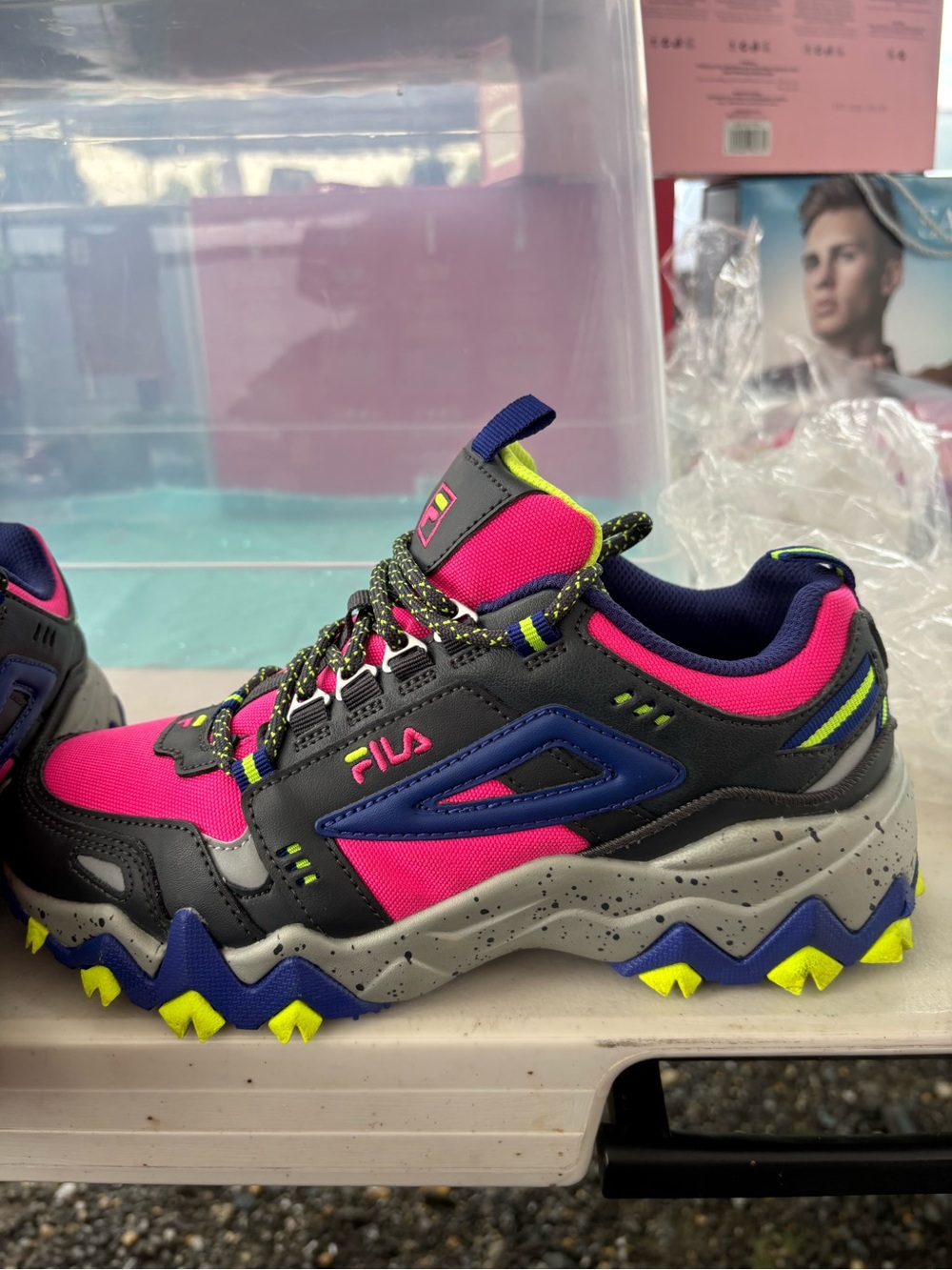 Fila Pink Sneakers with Neon Green & Blue Accents